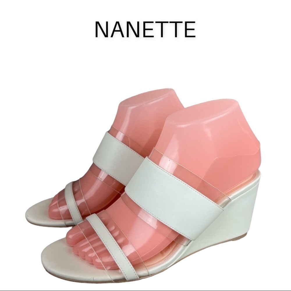 Nanette Lenore sz 7 Isabel white and clear wedge sandals
